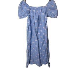 Jacadi blue butterfly print midi dress with puff sleeve sz 12